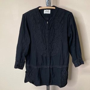 Flax Linen Snap Front Shirt Jacket With Pockets Black Small Lagenlook